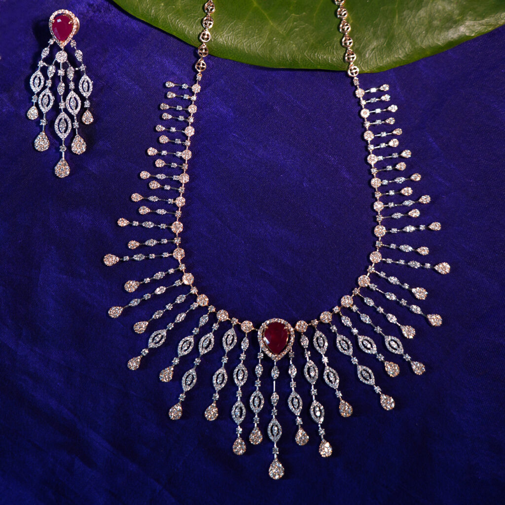 modern and designer diamond necklace for modern woman at Neelkanth Gold and Diamonds Bengaluru